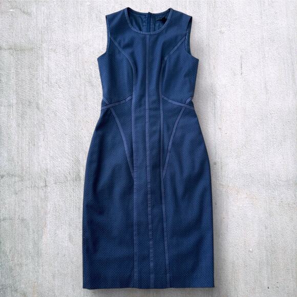BOSS Hugo Boss $398 Virgin Wool Sheath Dress Womens 0 Navy Blue Career Cocktail - Picture 1 of 9
